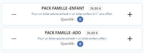 Billet enfant offert pour tout achat d'un billet adulte acheté